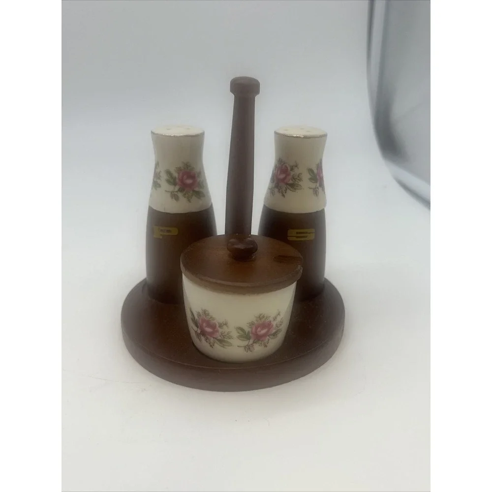 1950's‎ Mid Century Kitchen Teak Japanese Salt Pepper Shaker Sugar Set